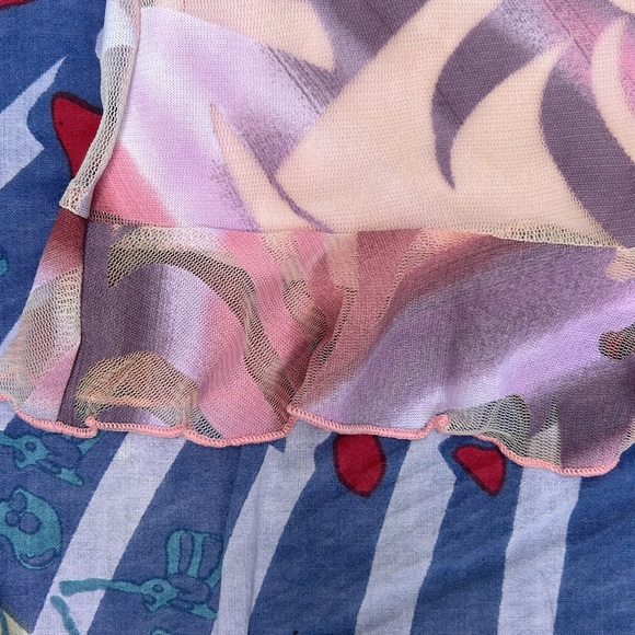 Vintage 90s patterned mesh dress with the lettuce trim and bow, by Taboo - Picture 3 of 10